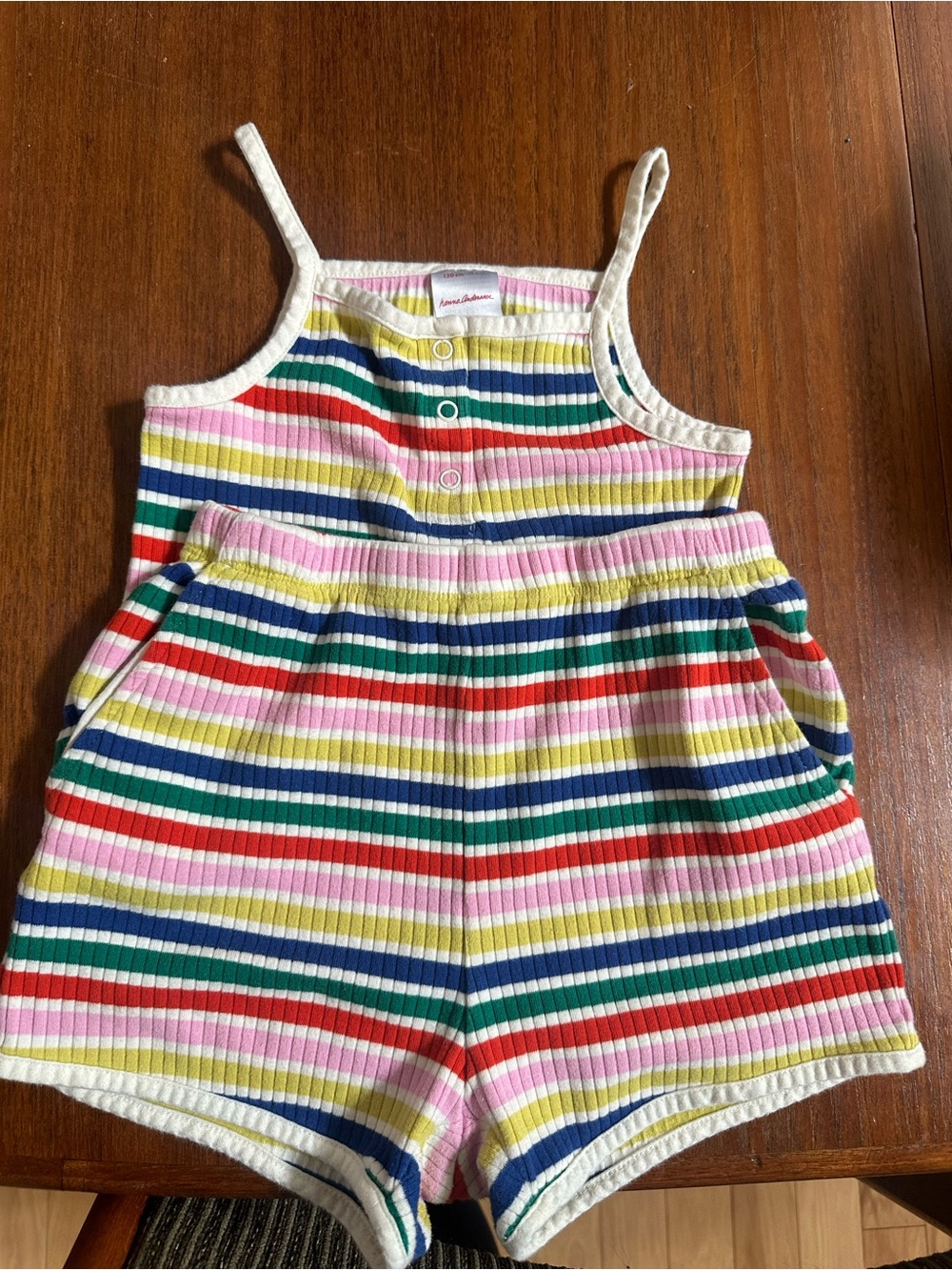 Hanna Andersson Girls Rainbow Stripe Ribbed Tank & Shorts Set